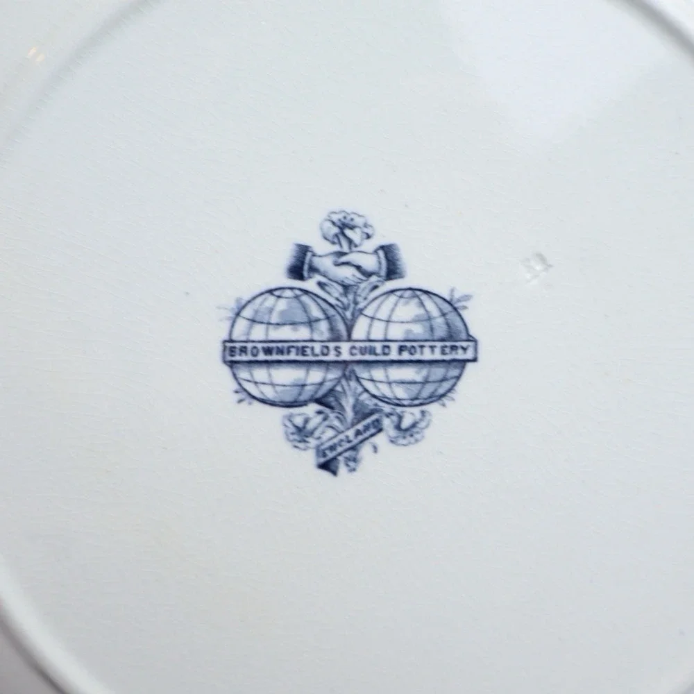 Antique Brownfields Guild Pottery England Blue Transferware Victorian Floral